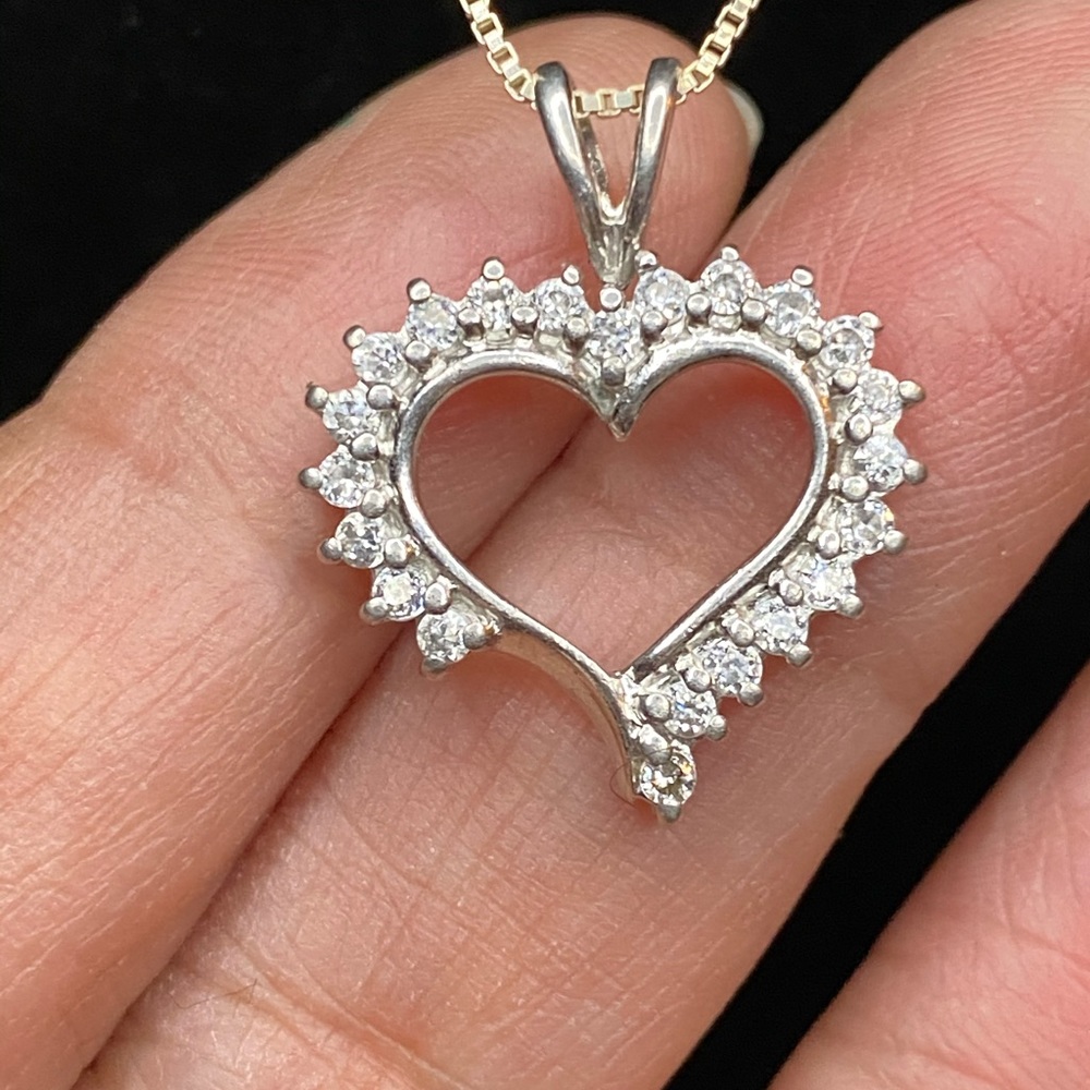 Sterling Silver & CZ Open Heart Pendant